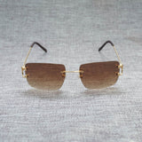 Vintage Rimless Square C Wire Sunglasses Men