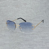 Vintage Rimless Square C Wire Sunglasses Men