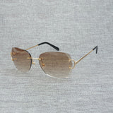 Vintage Rimless Square C Wire Sunglasses Men