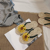 Women Beach Slippers Straw Flip Flops