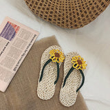 Women Beach Slippers Straw Flip Flops