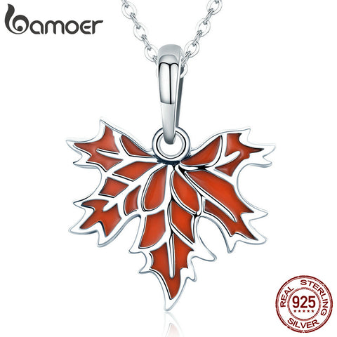 Silver Autumn Maple Tree Leaves Pendant Necklace for Women