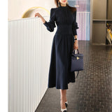 Women Stand Collar Lantern Sleeve Office Dress