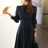Women Stand Collar Lantern Sleeve Office Dress